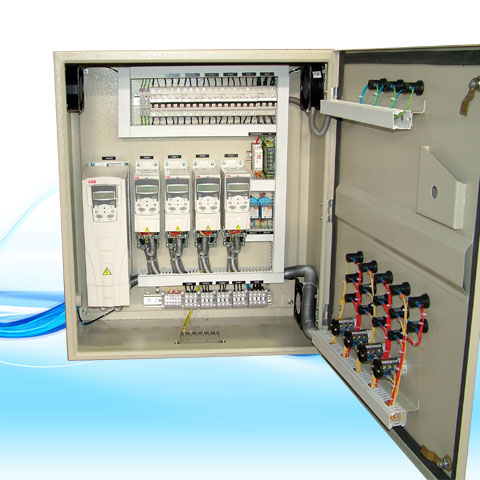 CONTROL PANEL FOR BOOSTER PUMP WITH A MAIN INVERTER AND INVERTER FOR EACH MOTOR